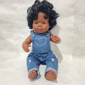 Miniland Educational Baby Girl Doll Wearing Denim Overall Made in Spain